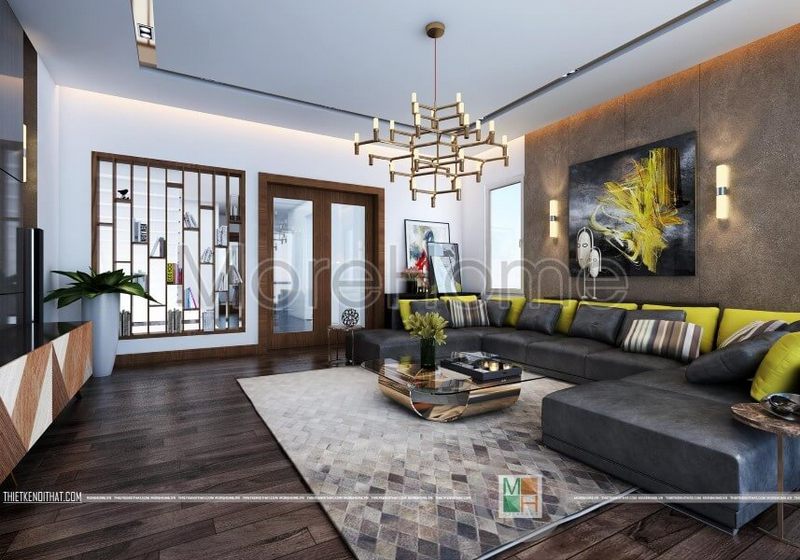 Kiến trúc sư đã đặt nhấn mạnh yếu tố xanh vào thiết kế nội thất phòng khách, sử dụng ánh sáng tự nhiên để tạo nên không gian tiếp khách thoáng mát và trong lành.